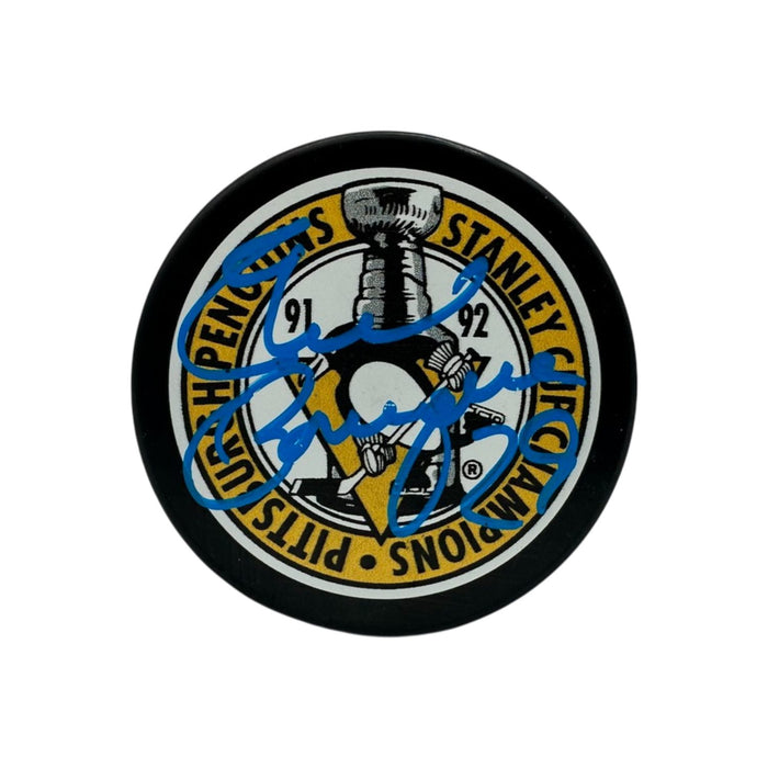 Phil Bourque Signed Pittsburgh Penguins 1991-92 Stanley Cup Champions Puck