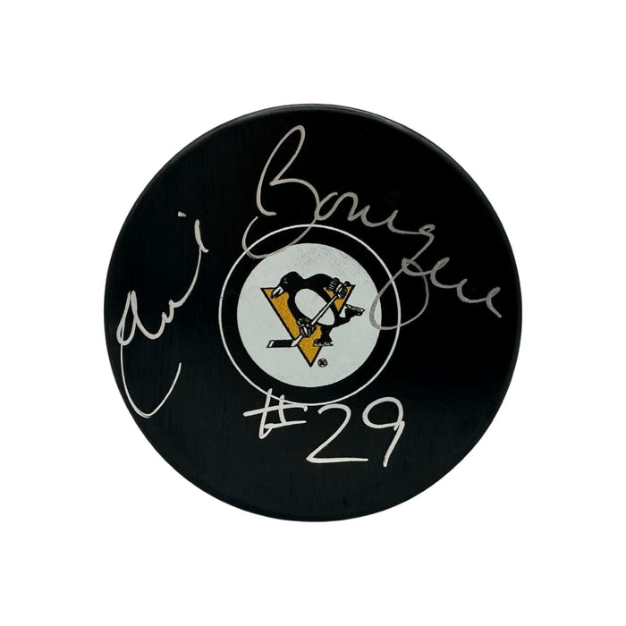 Phil Bourque Signed Pittsburgh Penguins Logo Puck