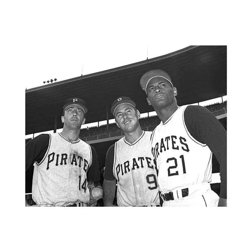 Pre-Sale: Bill Mazeroski and Gene Alley Dual Signed Posing with Roberto Clemente Photo