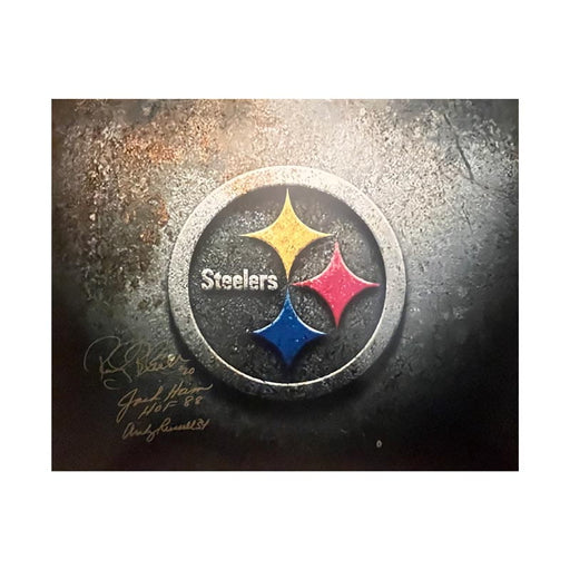 Rocky Bleier, Andy Russell and Jack Ham Signed Steelers Logo 16x20 Photo