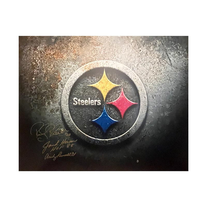 Rocky Bleier, Andy Russell and Jack Ham Signed Steelers Logo 16x20 Photo
