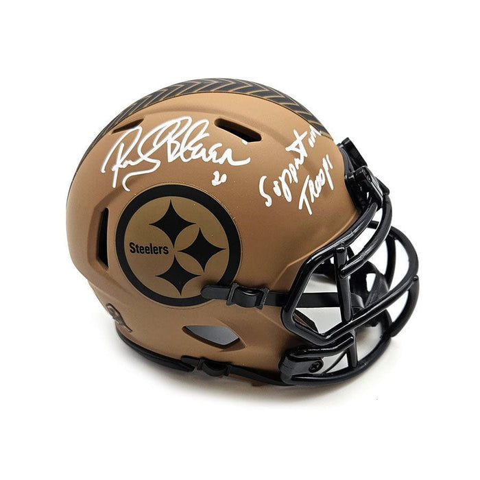 Rocky Bleier Autographed Pittsburgh Steelers 2023 Salute to Service Mini Helmet with "Support Our Troops" White