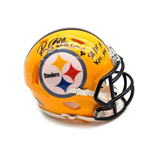 Rocky Bleier Autographed Pittsburgh Steelers 75th Anniversary Speed Mini Helmet Inscribed "SB IX, X, XIII, XIV"