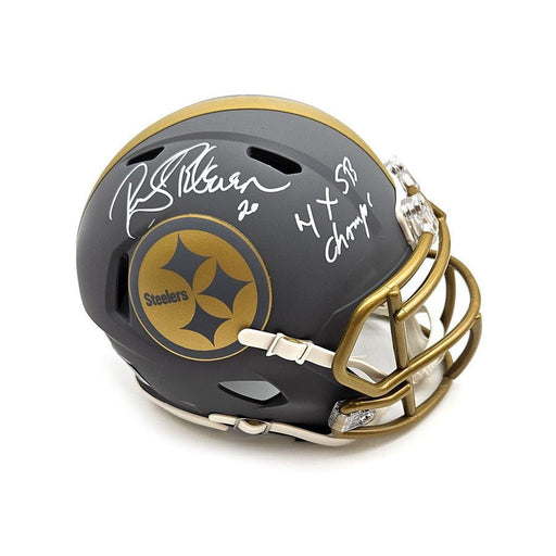 Rocky Bleier Autographed Pittsburgh Steelers SLATE Mini Helmet Inscribed "4X SB Champs"