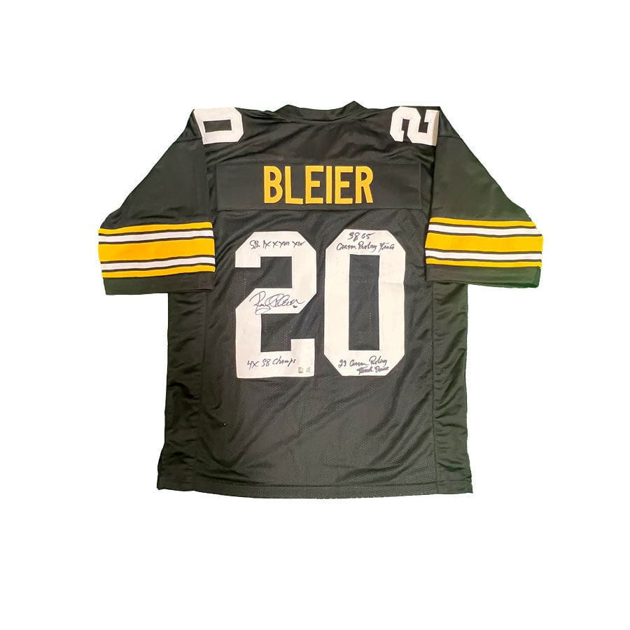 Rocky Bleier Signed Black Custom Jersey with Multiple Inscriptions