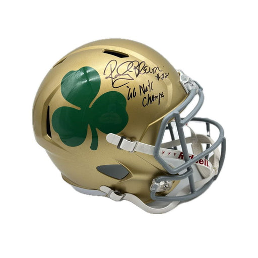 Rocky Bleier Signed Notre Dame Fighting Irish Shamrock Full Size Replica Speed Helmet with "'66 Nat'l Champs"