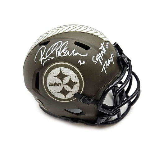 Rocky Bleier Signed Pittsburgh Steelers 2022 Salute to Service Mini Helmet with "Support Our Troops"