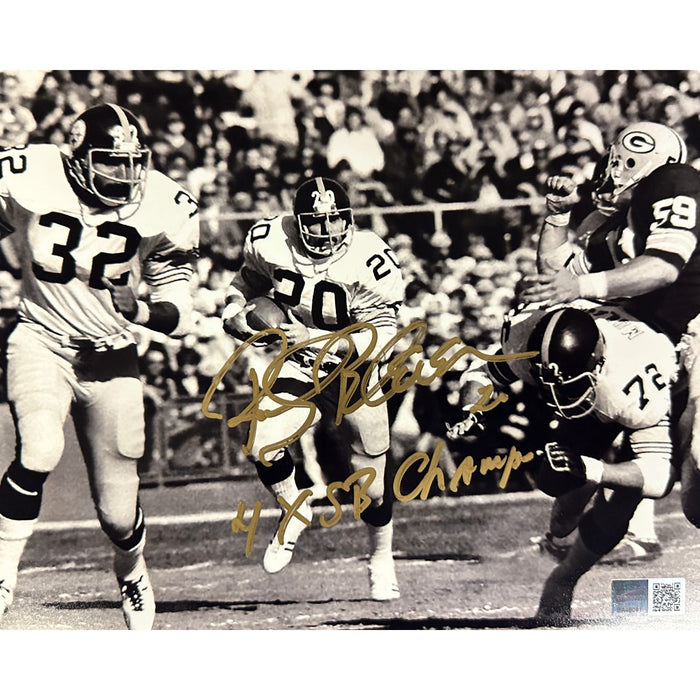 Rocky Bleier Signed Running Behind Franco Harris 8x10 Photo with "4X SB Champs"