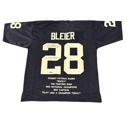 Rocky Bleier Signed Stat Blue College Jersey with '66 Natl Champs