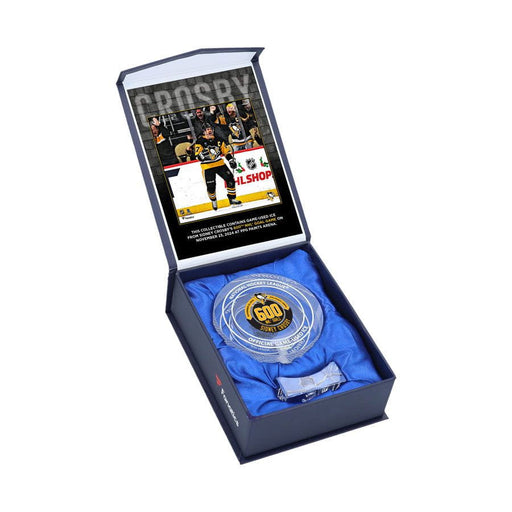 Sidney Crosby Pittsburgh Penguins 600th NHL Goal Crystal Puck - Filled with Game-Used Ice from 600th Goal Game