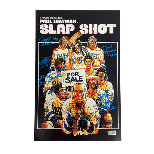 Slapshot Cast Signed 11x17 Black Movie Poster