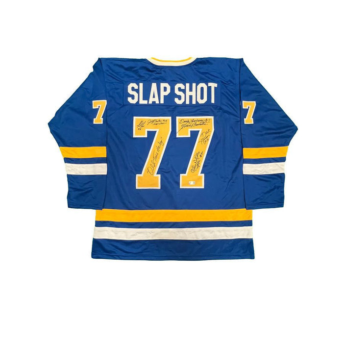 Slapshot Cast Signed Custom Blue Hockey Jersey