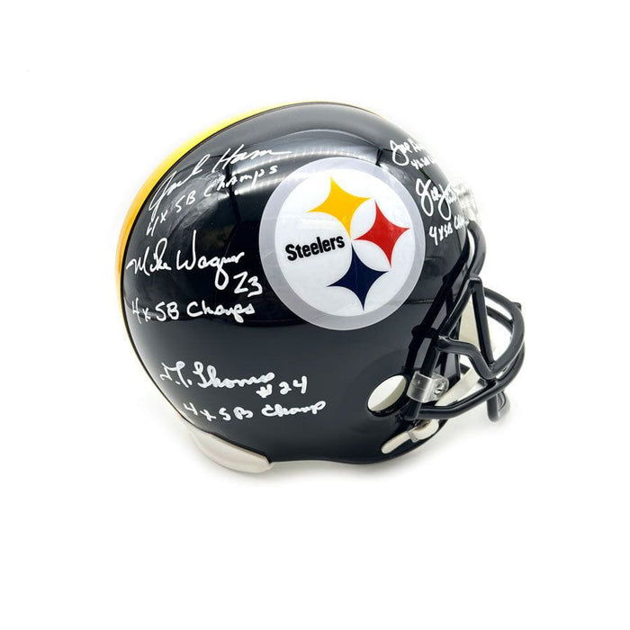 Steelers Defense Legends Multi-Signed Black Replica Full Size Speed Helmet