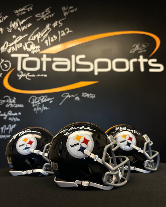 Terry Bradshaw, Lynn Swann, & John Stallworth Autographed Throwback Speed Mini Helmet Bundle