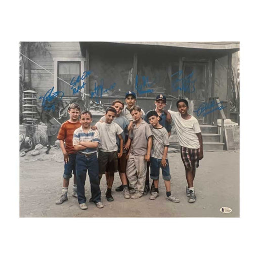 The Sandlot Cast Signed Spotlight in Front of House 16x20 Movie Photo