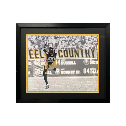 TJ Watt Kicking Steelers Country Unsigned 16X20 Photo - Professionally Framed