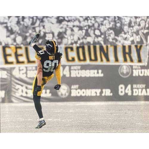 TJ Watt UNSIGNED Sack Celebration with Steers Country 16x20 Canvas