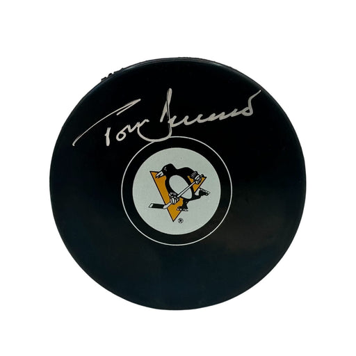 Tom Barrasso Signed Pittsburgh Penguins Logo Puck