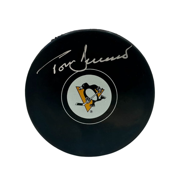 Tom Barrasso Signed Pittsburgh Penguins Logo Puck
