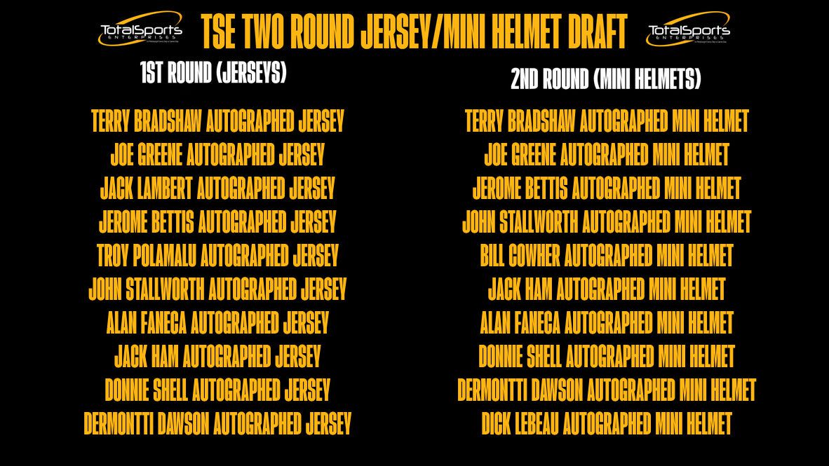 Total Sports Enterprises Autographed TWO ROUND Hall of Fame Jersey & Mini Helmet Draft!