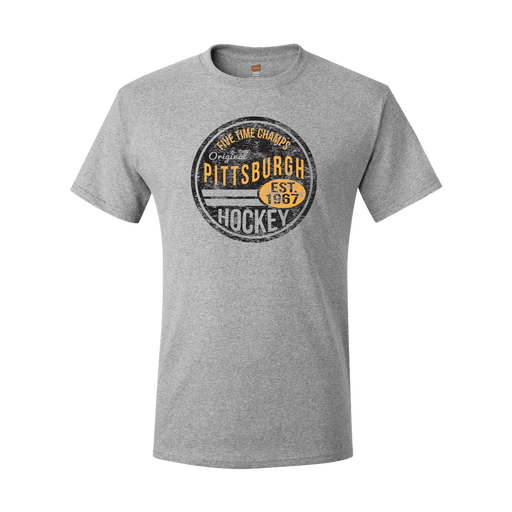 Fan Apparel PENGUINS 5-Time Champions Pittsburgh Hockey Gray T-shirt