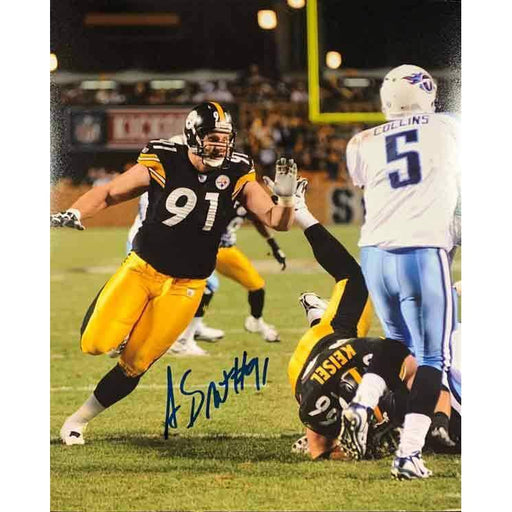 Greg Lloyd Signed Steelers Black 75th Ann Jersey Action 8x10 Photo