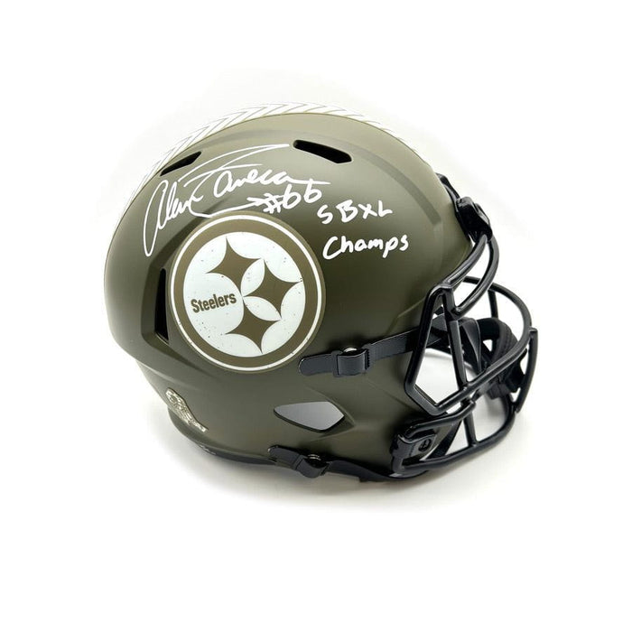Alan Faneca Autographed Pittsburgh Steelers Full Size Salute to Service Replica Helmet with SB XL Champs