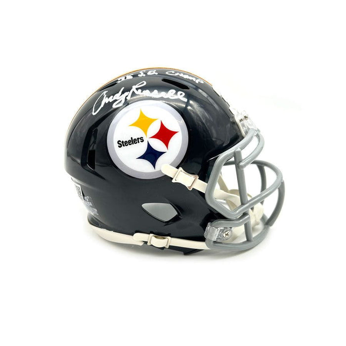 Andy Russell Autographed Pittsburgh Steelers Black TB Speed Mini Helmet With 2X SB Champ
