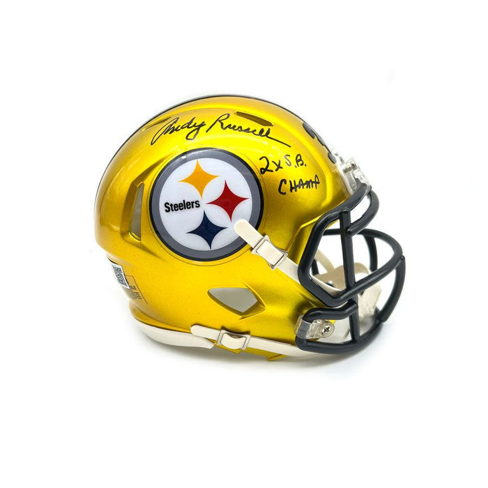 Andy Russell Autographed Pittsburgh Steelers Flash Mini Helmet With 2X SB Champ