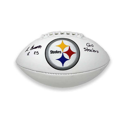 Antoine Brooks Signed Pittsburgh Steelers White Logo Football With Go Steelers Inscription