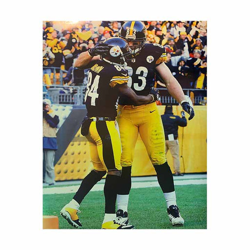 Antonio Brown and Heath Miller Hugging It Out (Vertical) Unsigned 16x20 Photo