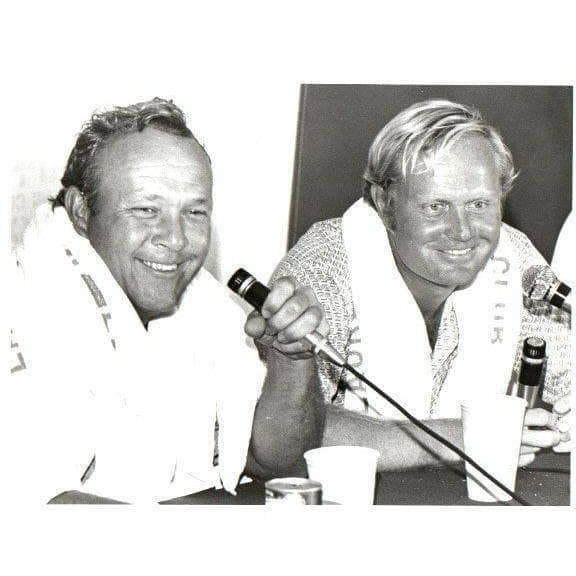 Arnold Palmer And Jack Nicklaus At The Mic Unsigned Old Time Photo