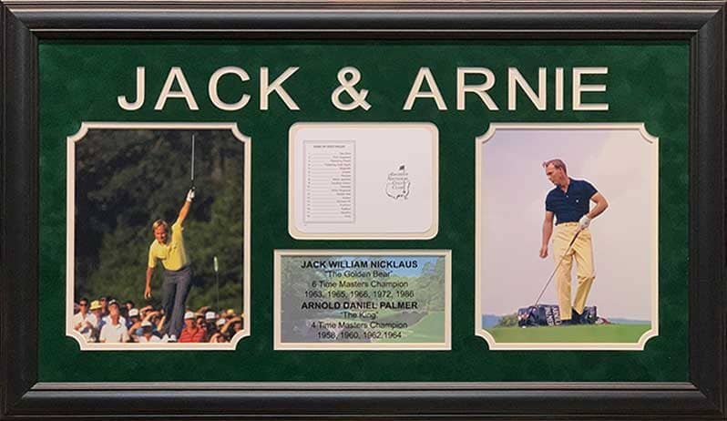 Arnold Palmer And Jack Nicklaus Unsigned 8X10 Photos, Masters Scorecard And Stat Display - Professionally Framed