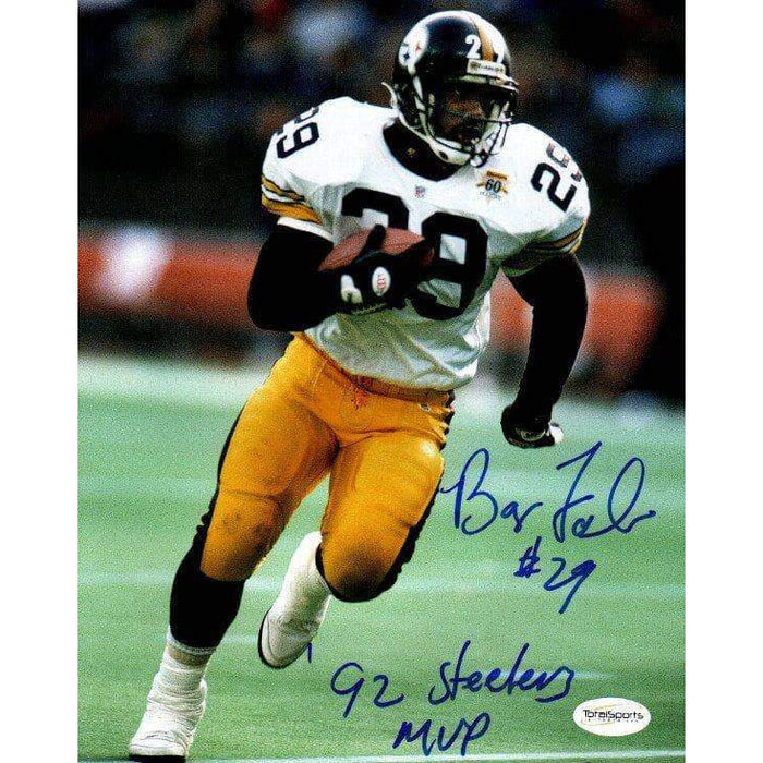 Barry Foster Signed Running In White 8X10 Photo With "92 Steelers MVP"