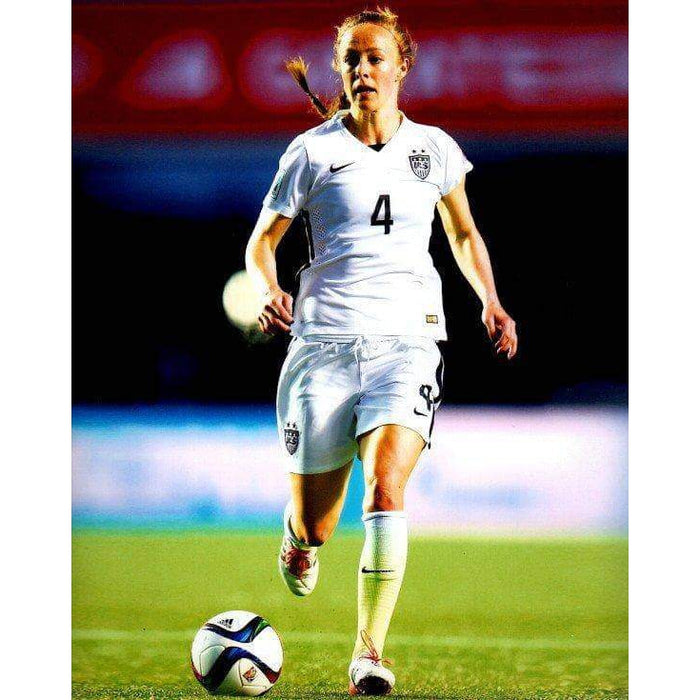 Becky Sauerbrunn In White Running With Ball Unsigned 8X10 Photo