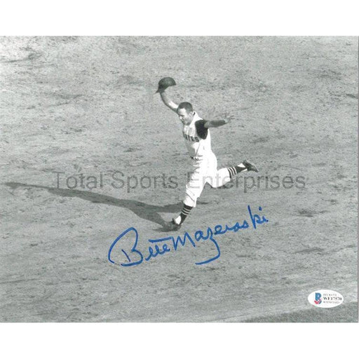 Bill Mazeroski Autographed 1960 World Series Running With Helm. In Hand Horizontal 8X10 Photo