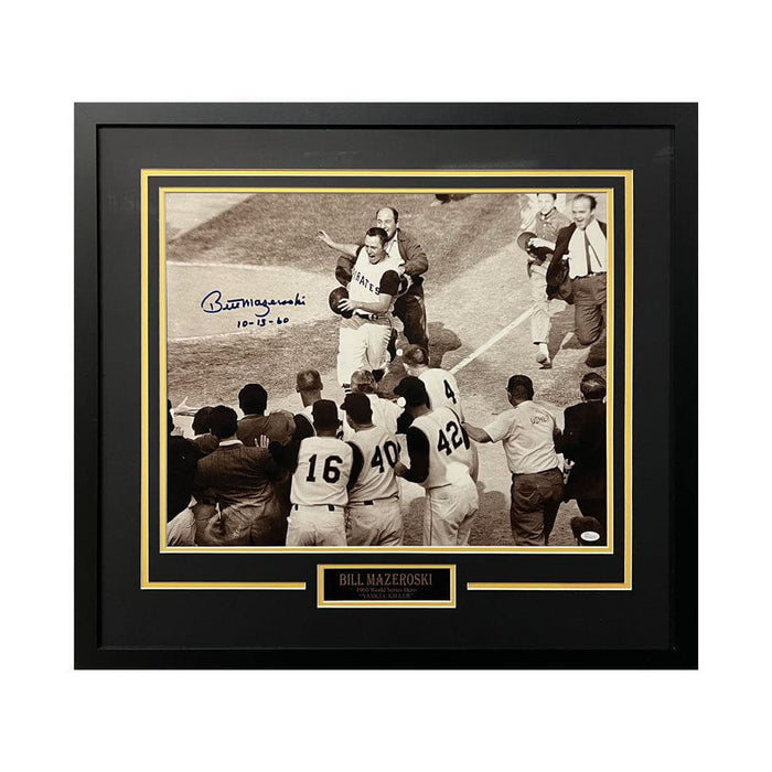 Bill Mazeroski Autographed Pre-Mobbed At Home Plate 20x24 Photo Inscribed 10-13-60 with Nameplate - Professionally Framed