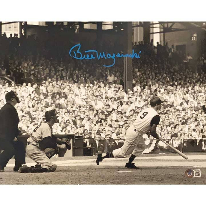 Bill Mazeroski Signed 1960 World Series Bat Down 11X14 Photo (Electric Blue Ink)