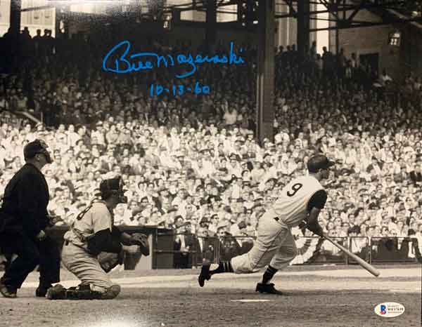 Bill Mazeroski Signed 1960 World Series Bat Down 11X14 Photo (Electric Blue Ink) with 10.13.60