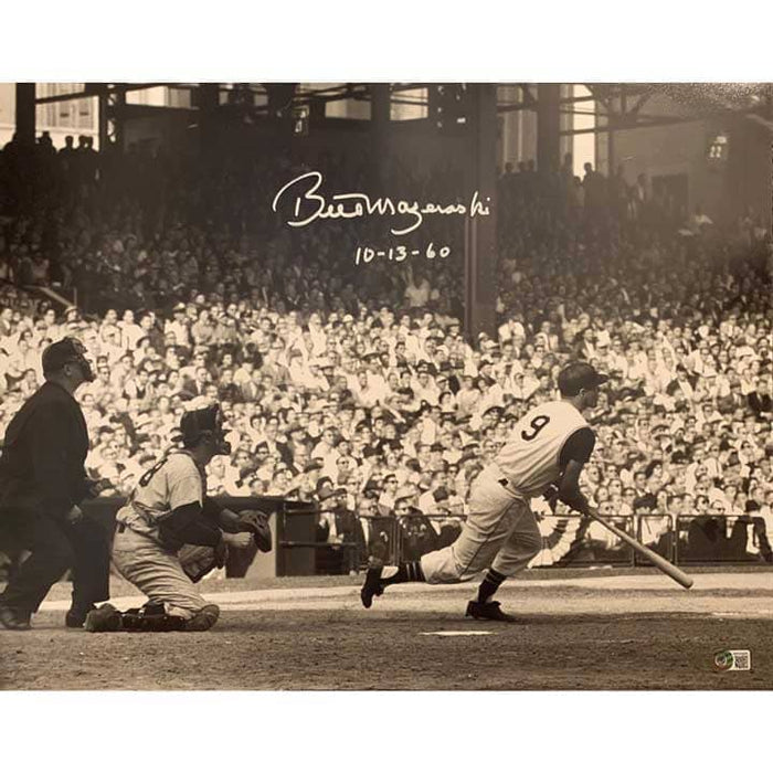 Bill Mazeroski Signed 1960 World Series Bat Down B&W 16X20 Photo Inscribed 10-13-60 White