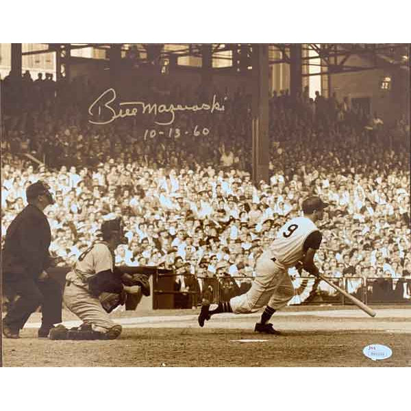 Bill Mazeroski Signed 1960 World Series Bat Down Sepia Tone 11X14 Photo Inscribed 10-13-60