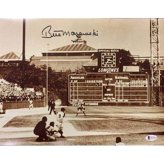 Bill Mazeroski Signed 1960 World Series Home Run Swing 11X14 Photo Black