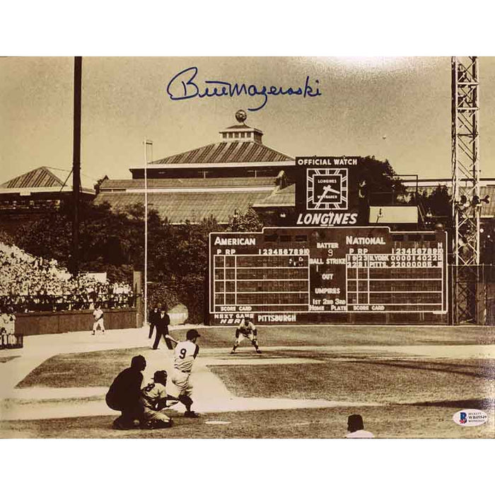 Bill Mazeroski Signed 1960 World Series Home Run Swing 11X14 Photo Blue