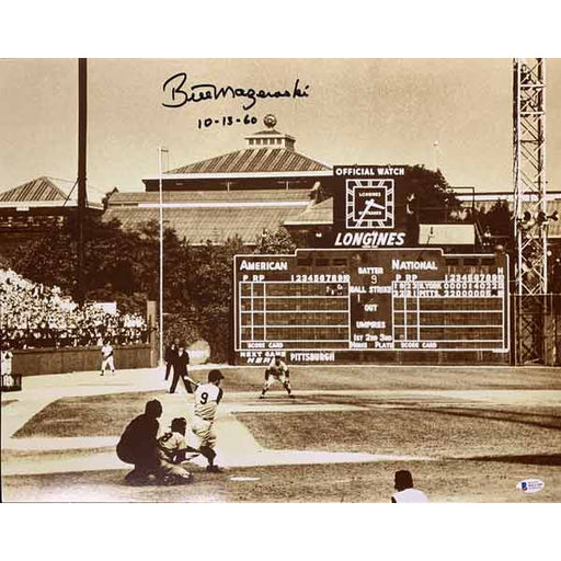 Bill Mazeroski Signed 1960 World Series Home Run Swing Sepia 11x14 Photo With 10-13-60