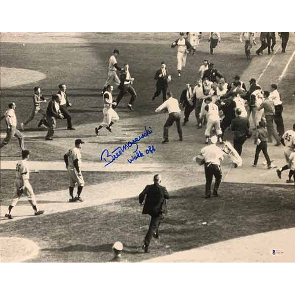 Bill Mazeroski Signed 1960 World Series Pre-Mob Third Base Line B&W 16X20 Photo with Walk Off