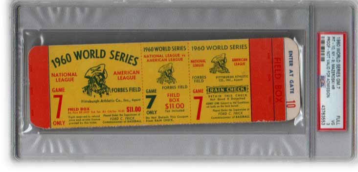 Bill Mazeroski Signed Authentic 1960 Ws Game 7 PROOF Ticket - Small Slab