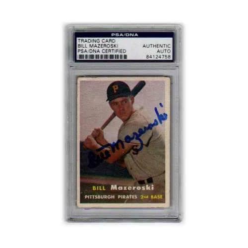 Bill Mazeroski Signed Rookie Trading Card (With Bat) Slabbed By Beckett