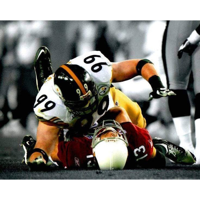 Brett Keisel Sacking Kurt Warner Spotlight Unsigned 11x14 Photo