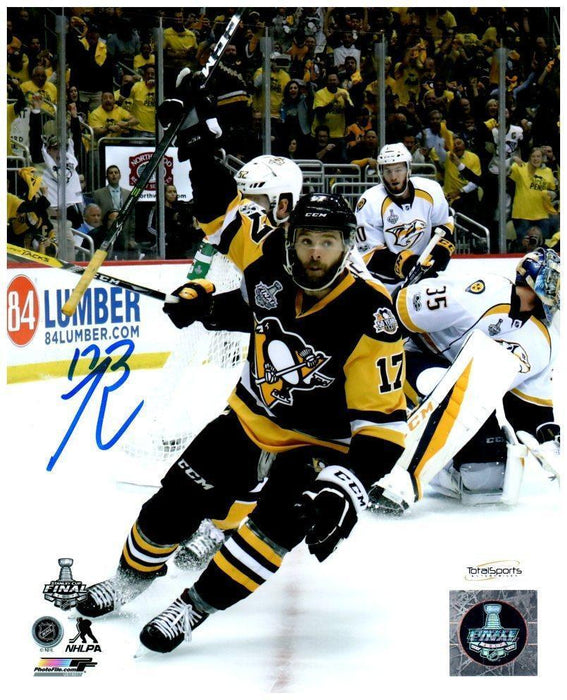 Bryan Rust Autographed Celebrating 2017 Stanley Cup Goal 8x10