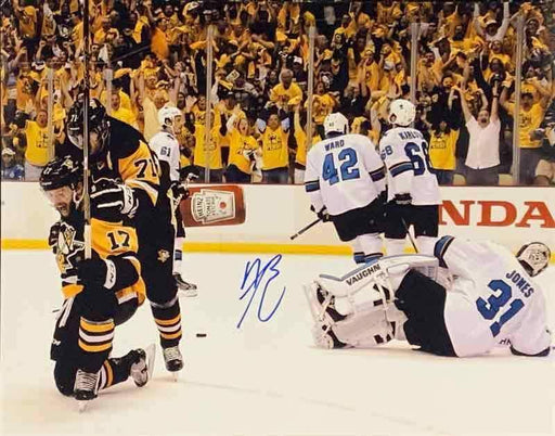 Bryan Rust Autographed Celebrating with Malkin 11x14 Photo